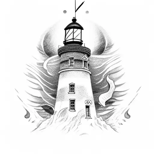 lighthouse with icelandic runes tattoo design idea