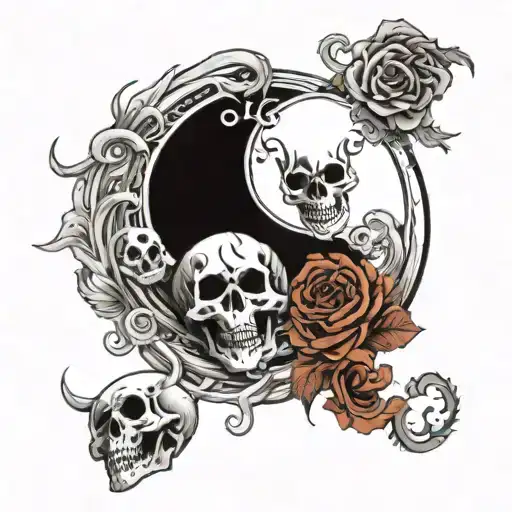 yin yang skeleton tattoo design idea