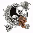 yin yang skeleton tattoo design idea