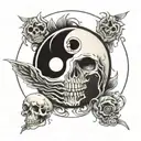 yin yang skeleton tattoo design idea