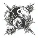 yin yang skeleton tattoo design idea