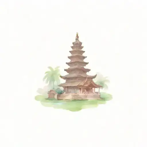 Thailand pagoda temple, tourism manager's journey, BALI TOURIST tattoo design idea