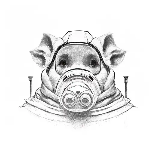 leta piglet wearing a balaclava and raising a boltcutter in its hand tattoo design idea