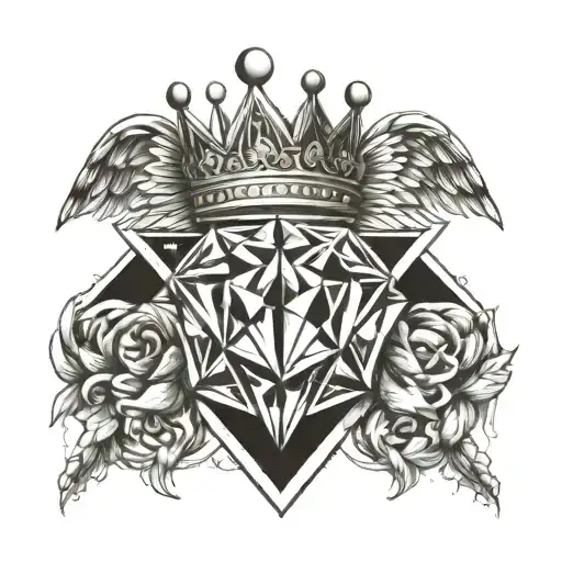 diamond with wings and a crown tattoo design idea