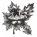 circle Canadian maple leaf backpacker mountains skier snowboarder cook tattoo design idea