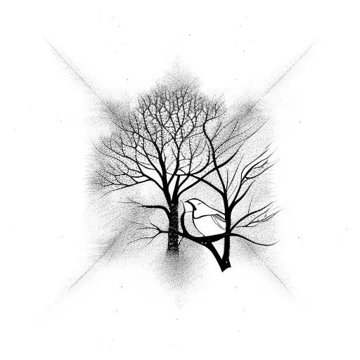 Trees arm birds black tattoo design idea
