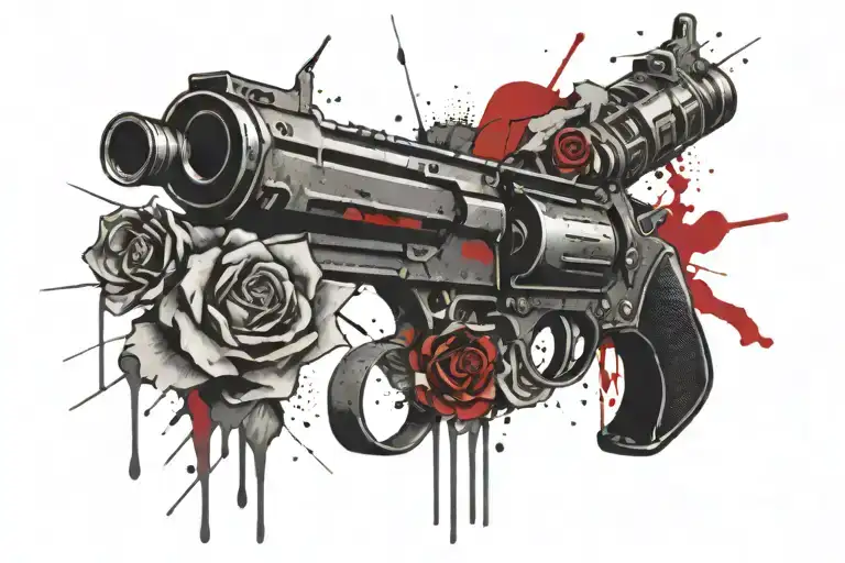 Rose Being shot out of a gun in Gothic style tattoo tattoo design idea