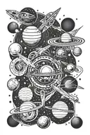 space exploration fleet and planets orbiting tattoo design idea