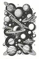 space exploration fleet and planets orbiting tattoo design idea
