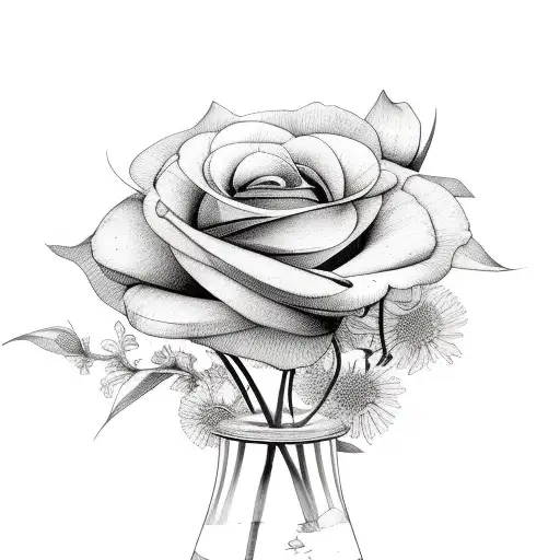 flowers in vase tattoo design idea