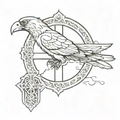 celtic cross with raven mourning.  tattoo design idea