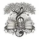 A tattoo design combining a music note with a tree to represent the harmony between nature and music tattoo design idea