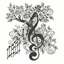 A tattoo design combining a music note with a tree to represent the harmony between nature and music tattoo design idea
