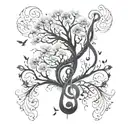 A tattoo design combining a music note with a tree to represent the harmony between nature and music tattoo design idea