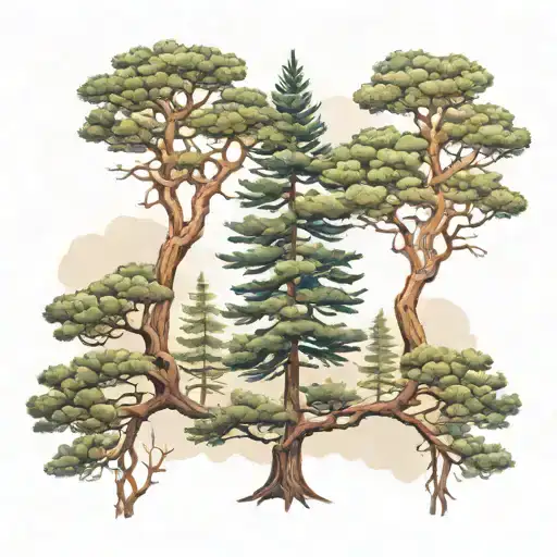 pine trees in misty forest tattoo design idea