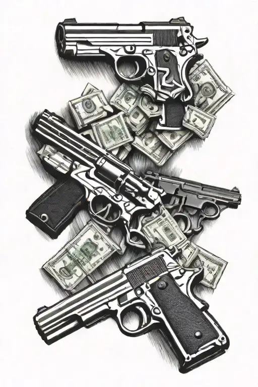 guns money drugs prison and crime tattoo design idea