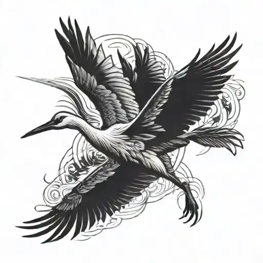 crane flying tattoo design idea