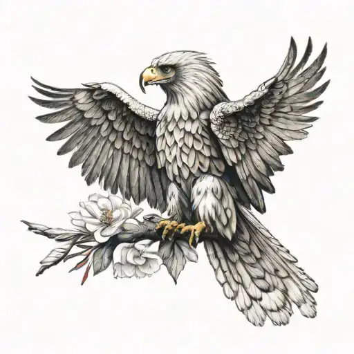 full philippine eagle holding two flowers in its talons while wings are spread tattoo design idea