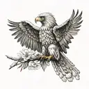 full philippine eagle holding two flowers in its talons while wings are spread tattoo design idea