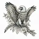 full philippine eagle holding two flowers in its talons while wings are spread tattoo design idea