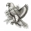full philippine eagle holding two flowers in its talons while wings are spread tattoo design idea