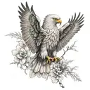 full philippine eagle holding two flowers in its talons while wings are spread tattoo design idea