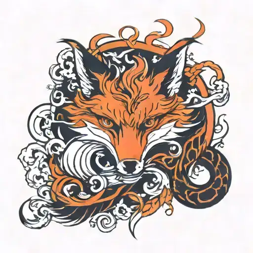 nine tailed fox surrounded tattoo design idea