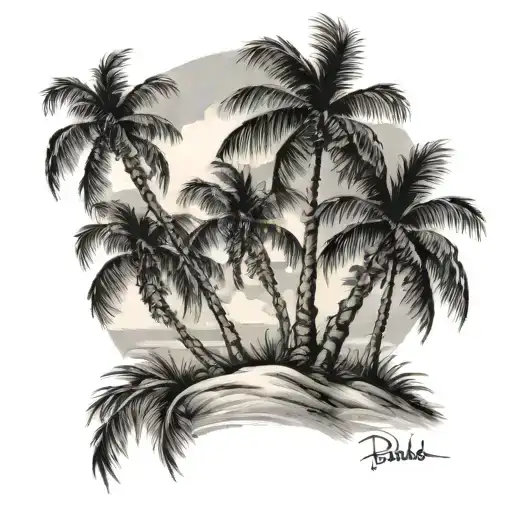 palm tree beach tattoo design idea