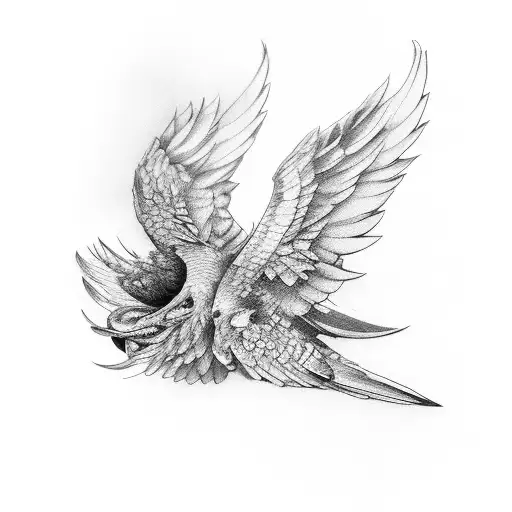 realism, wing, shadows, fallen feathers, pocket watchfor ,the forearm tattoo design idea