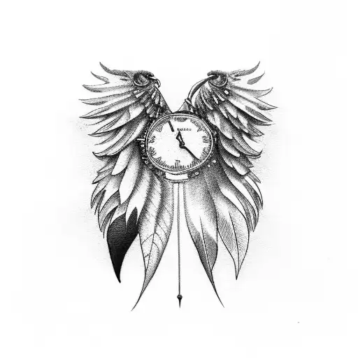 realism, wing, shadows, fallen feathers, pocket watchfor ,the forearm tattoo design idea