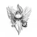 realism, wing, shadows, fallen feathers, pocket watch tattoo design idea