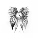 realism, wing, shadows, fallen feathers, pocket watchfor ,the forearm tattoo design idea