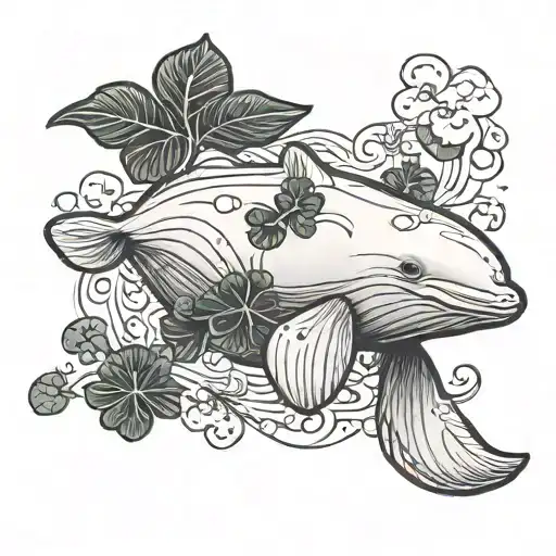 small beluga whale, with a four leafed shamrock  tattoo design idea