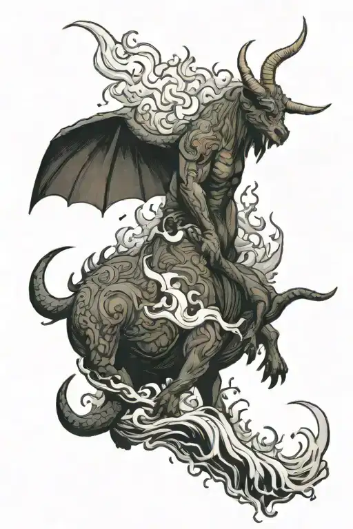 fenyx volcano erupting in the doset devil on a bull on rich on river of lava on the thigh tattoo design idea