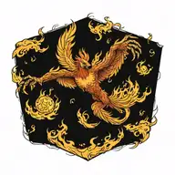 phoenix 3 quarter view in attack position holding the planet in flames and lava in its talons tattoo design idea