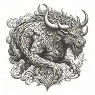 phoenix volcano lava river devil on a muscular bull tattoo design idea