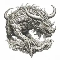 phoenix volcano lava river devil on a muscular bull tattoo design idea