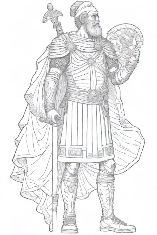 publius cornelius scipio africanus in a full body statuesque style in roman military uniforms tattoo design idea