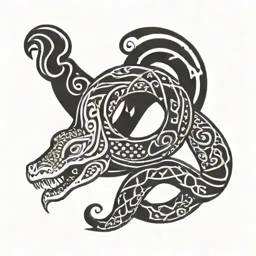circular polynesian ouroboros snake eating its own tail tattoo with hollow middle tattoo design idea