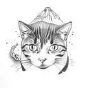 Cat with volcano tattoo design idea