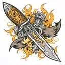 Bowie Knife surrounded by fire tattoo design idea