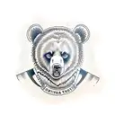 A traditional style tattoo of a bear sitting at a coffee shop table with a guitar tattoo design idea