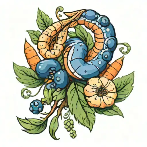 blueberry, carrot, and shrimp tattoo design idea