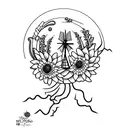 A unique tattoo featuring a windmill and flowers merging together in a surreal way tattoo design idea