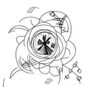 A unique tattoo featuring a windmill and flowers merging together in a surreal way tattoo design idea