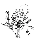 A minimalist representation of a windmill made entirely out of flowers tattoo design idea