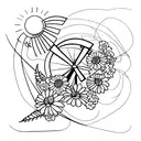 A delicate windmill design intertwined with a beautiful bouquet of flowers tattoo design idea