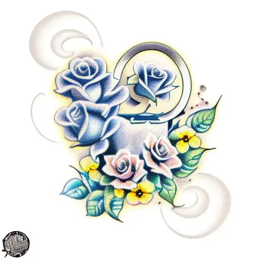 yellow roses with forget-me-nots, butterflies and hearts tattoo design idea