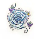 yellow roses, forget-me-nots, butterflies and hearts tattoo design idea