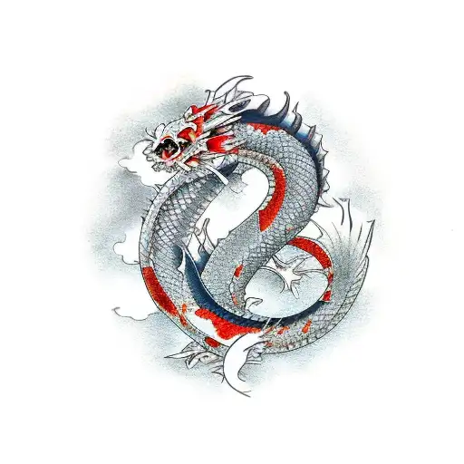  japanese dragon and koi fish  tattoo design idea